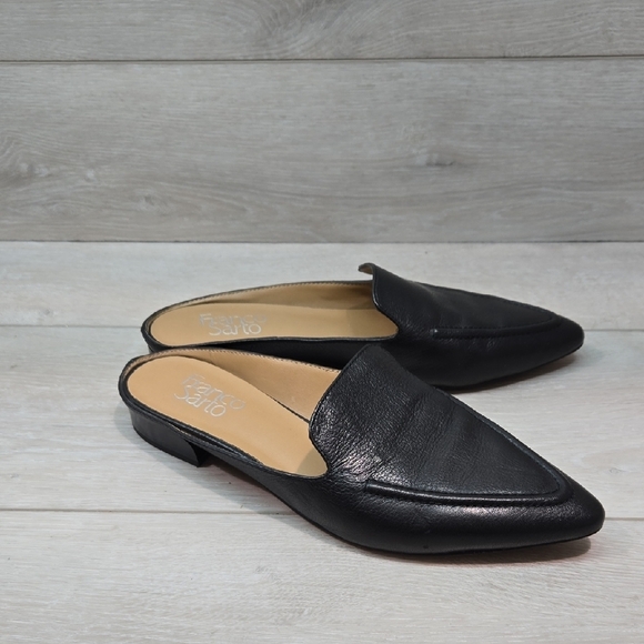Franco Sarto Anthropologie Women's  Sela Black Leather Mules Pointed Toe Sz 8M - Picture 1 of 11
